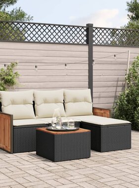 vidaXL 5-delige Loungeset met kussens poly rattan zwart