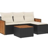 vidaXL 5-delige Loungeset met kussens poly rattan zwart