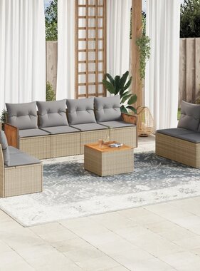 vidaXL 9-delige Loungeset met kussens poly rattan beige