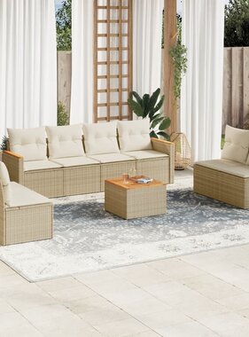 vidaXL 9-delige Loungeset met kussens poly rattan beige