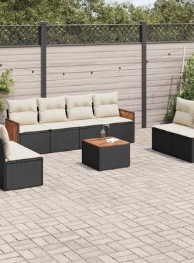 vidaXL 9-delige Loungeset met kussens poly rattan zwart