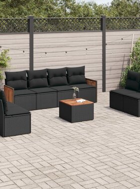 vidaXL 9-delige Loungeset met kussens poly rattan zwart