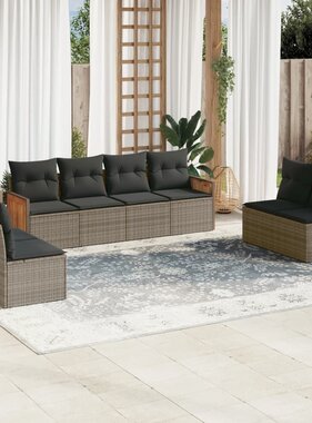 vidaXL 8-delige Loungeset met kussens poly rattan grijs