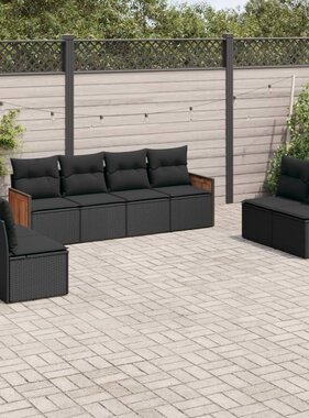 vidaXL 8-delige Loungeset met kussens poly rattan zwart