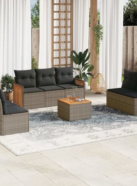 vidaXL 8-delige Loungeset met kussens poly rattan grijs