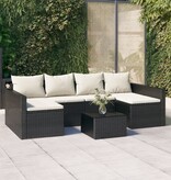 vidaXL 2-delige Loungeset met kussens poly rattan zwart