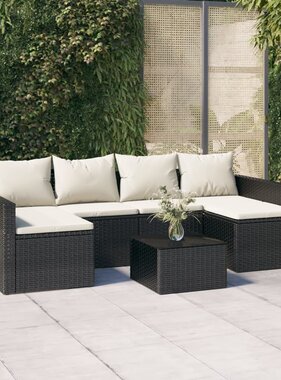 vidaXL 2-delige Loungeset met kussens poly rattan zwart