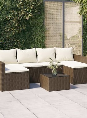 vidaXL 2-delige Loungeset met kussens poly rattan bruin