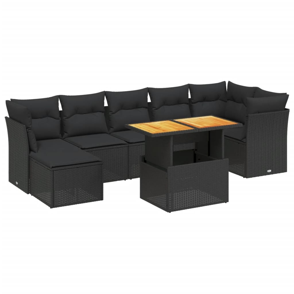 vidaXL 8-delige Loungeset met kussens poly rattan zwart