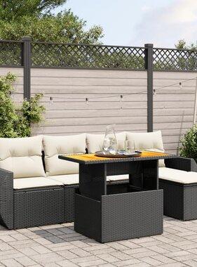 vidaXL 6-delige Loungeset met kussens poly rattan zwart