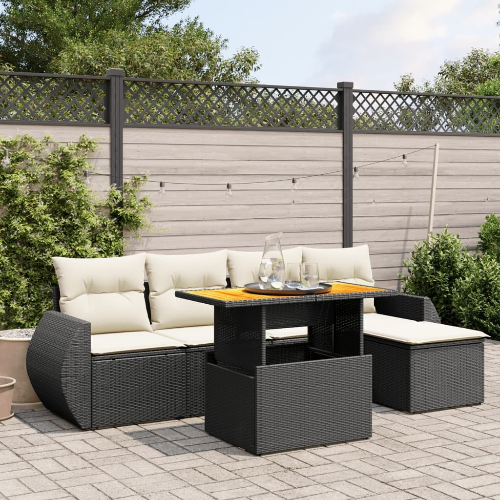 vidaXL 6-delige Loungeset met kussens poly rattan zwart