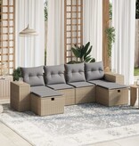 vidaXL 6-delige Loungeset met kussens poly rattan gemengd beige