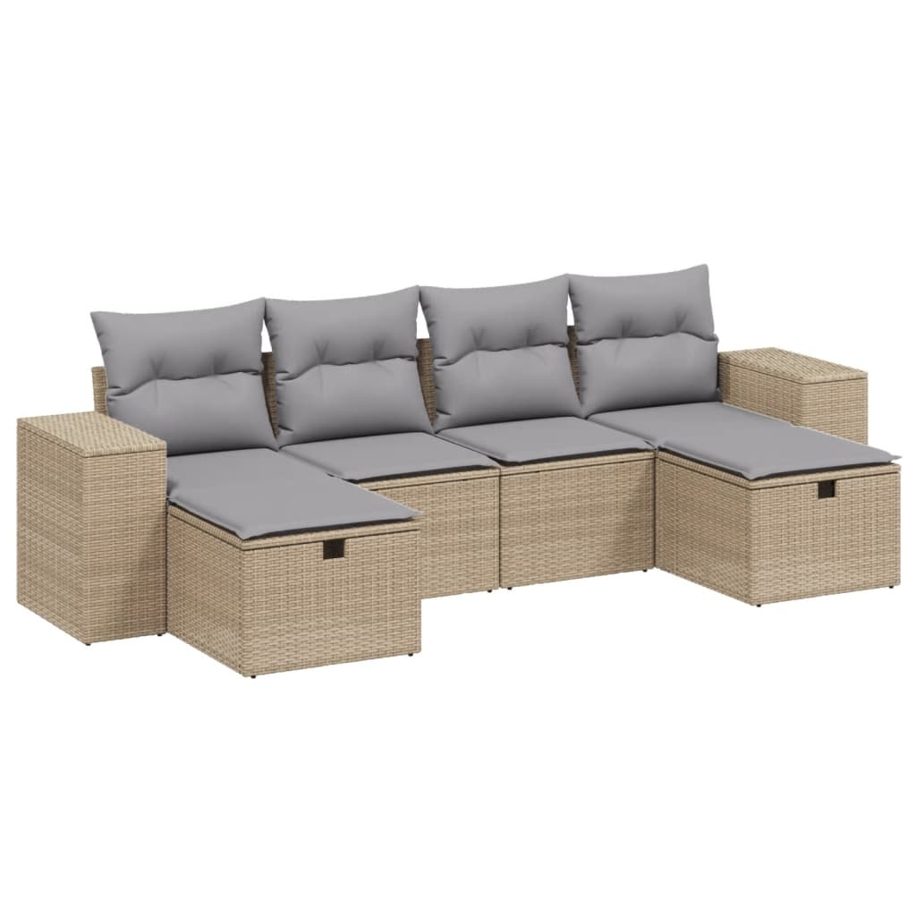 vidaXL 6-delige Loungeset met kussens poly rattan gemengd beige