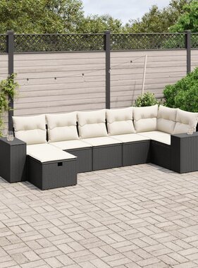 vidaXL 7-delige Loungeset met kussens poly rattan zwart