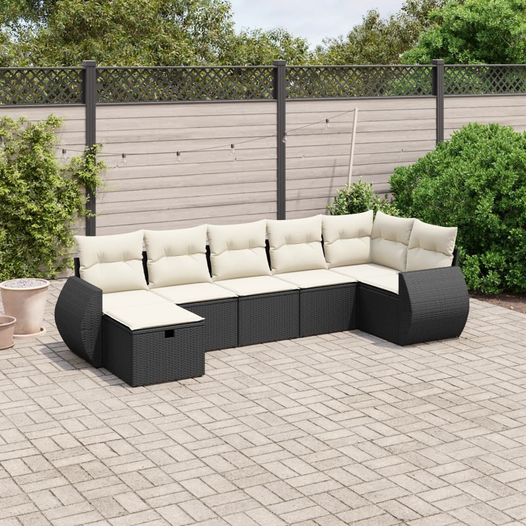 vidaXL 7-delige Loungeset met kussens poly rattan zwart