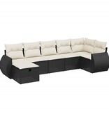 vidaXL 7-delige Loungeset met kussens poly rattan zwart