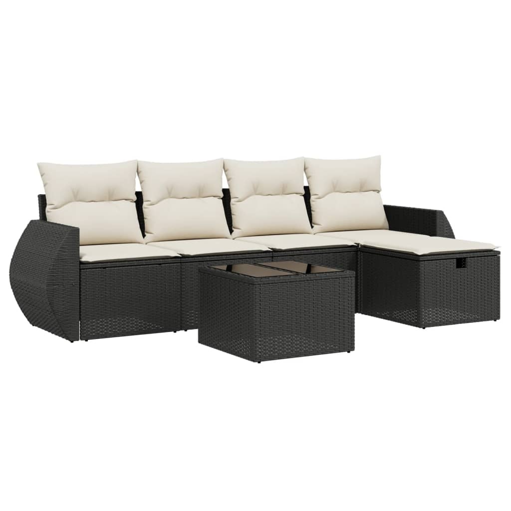 vidaXL 6-delige Loungeset met kussens poly rattan zwart