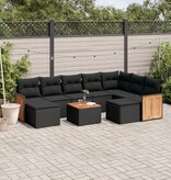 vidaXL 10-delige Loungeset met kussens poly rattan zwart