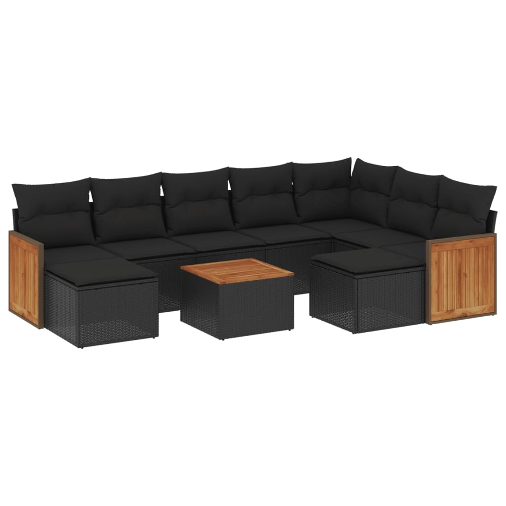 vidaXL 10-delige Loungeset met kussens poly rattan zwart