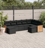 vidaXL 9-delige Loungeset met kussens poly rattan zwart