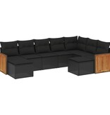 vidaXL 9-delige Loungeset met kussens poly rattan zwart