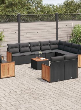 vidaXL 13-delige Loungeset met kussens poly rattan zwart