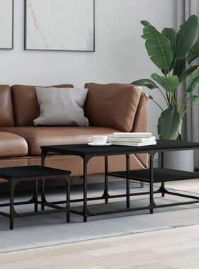 VidaXL 2-delige Tafeltjesset bewerkt hout zwart