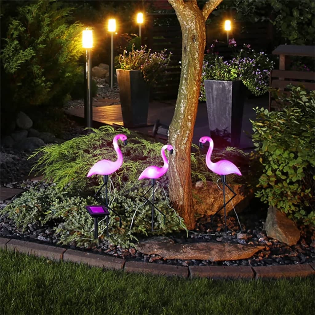 vidaXL Grondpinnen 3 st solar LED flamingo