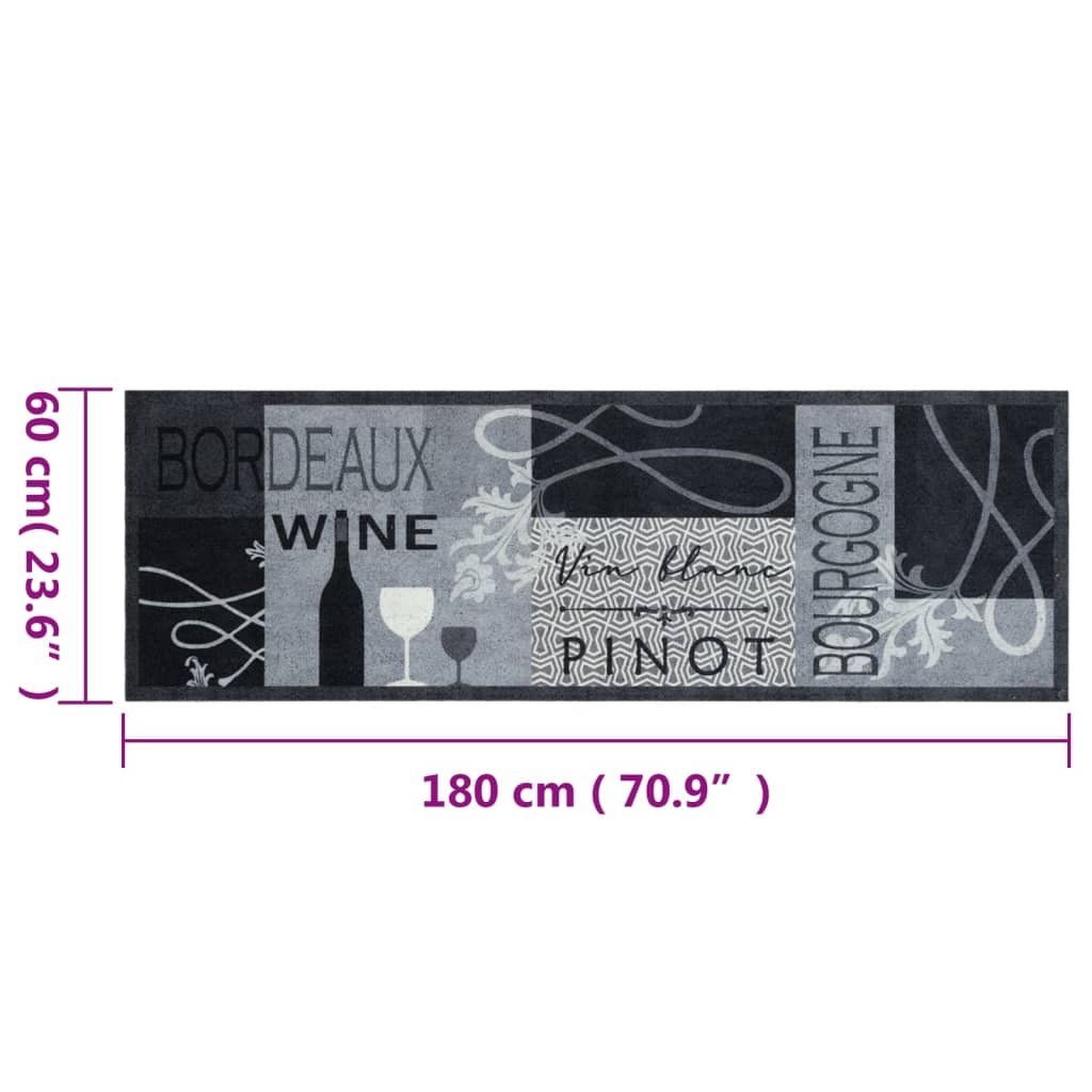 vidaXL Keukenmat wasbaar wijnprint 60x180 cm fluweel grijs