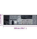 vidaXL Keukenmat wasbaar wijnprint 45x150 cm fluweel grijs