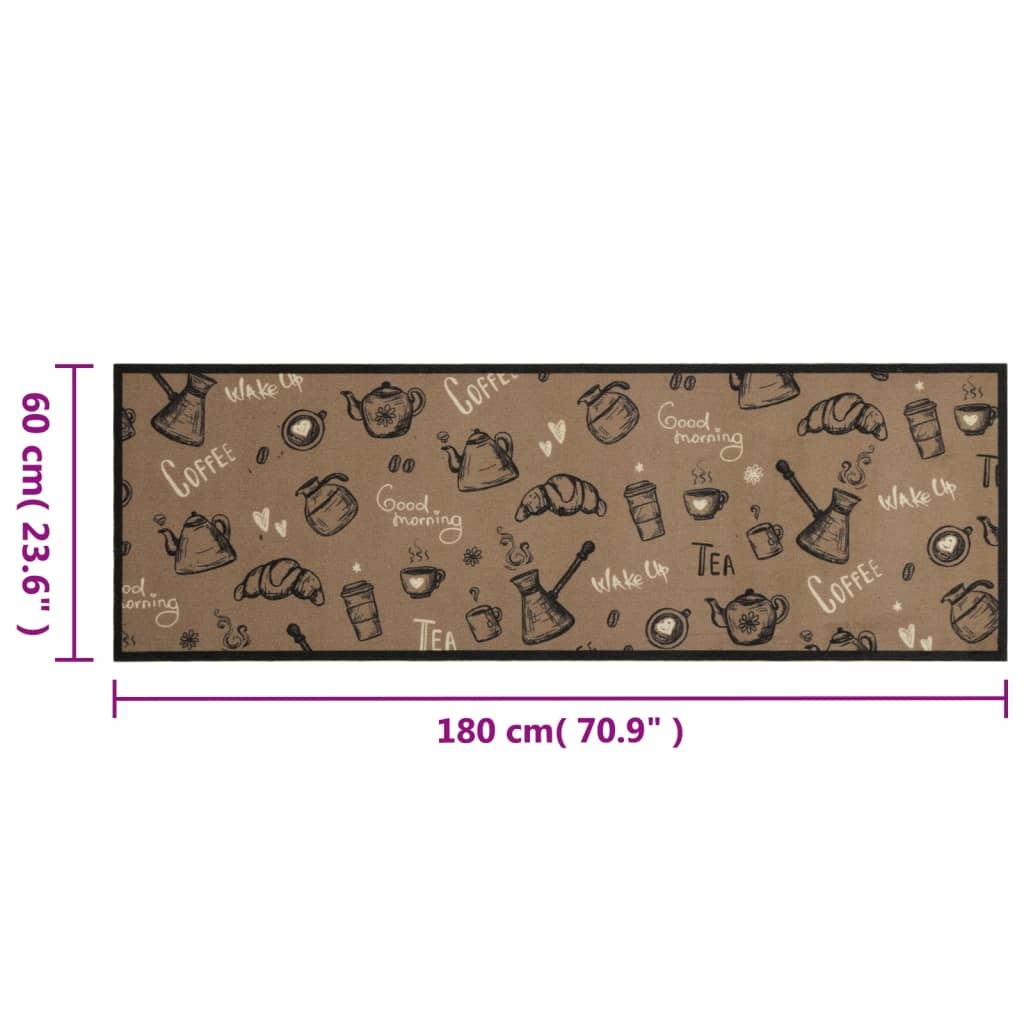 vidaXL Keukenmat wasbaar ochtendprint 60x180 cm fluweel bruin