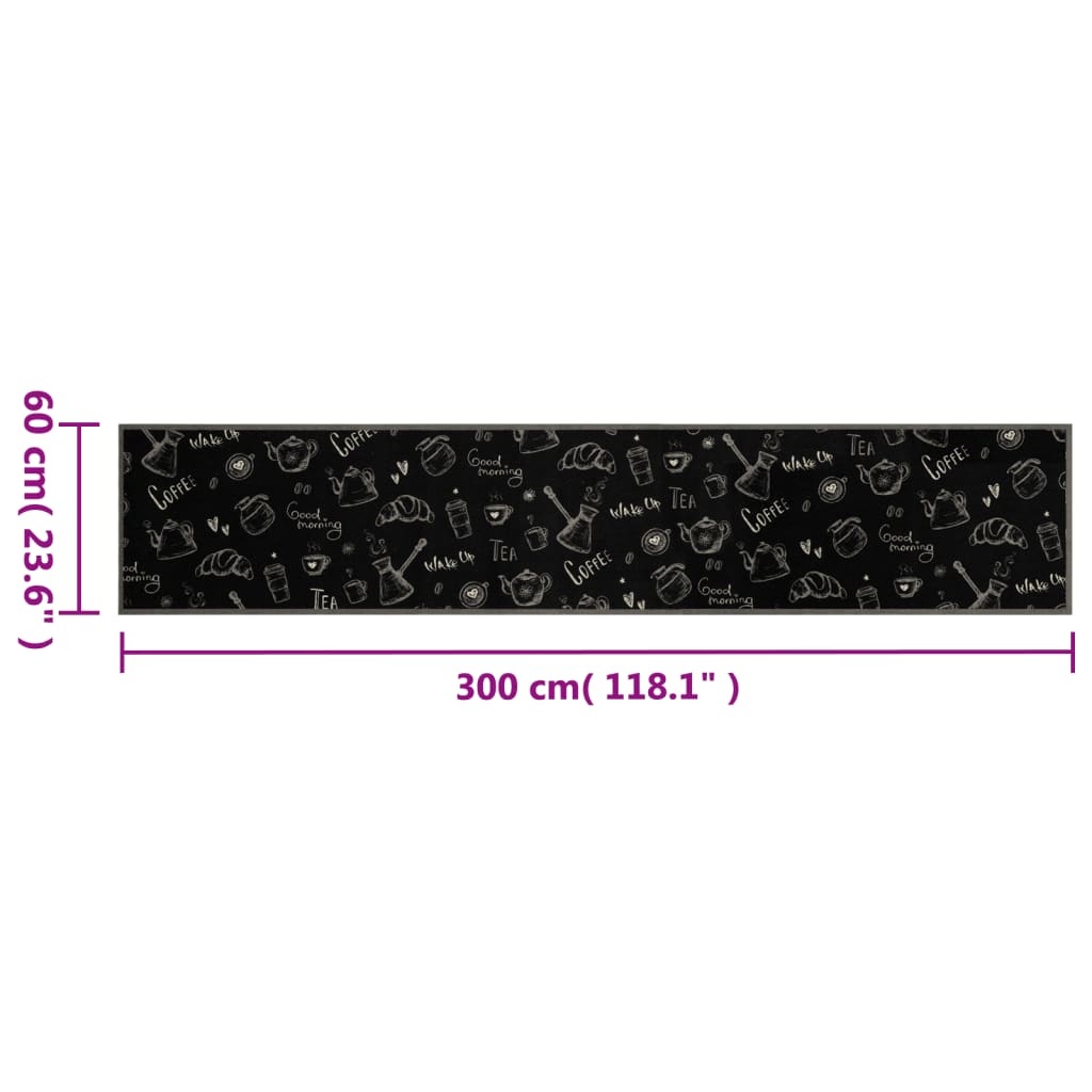 vidaXL Keukenmat wasbaar ochtendprint 60x300 cm fluweel zwart