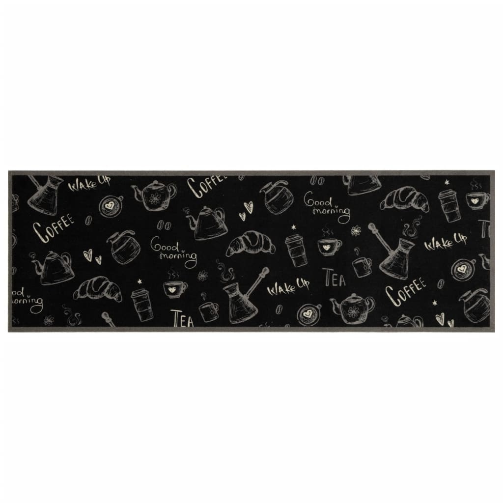 vidaXL Keukenmat wasbaar ochtendprint 60x180 cm fluweel zwart