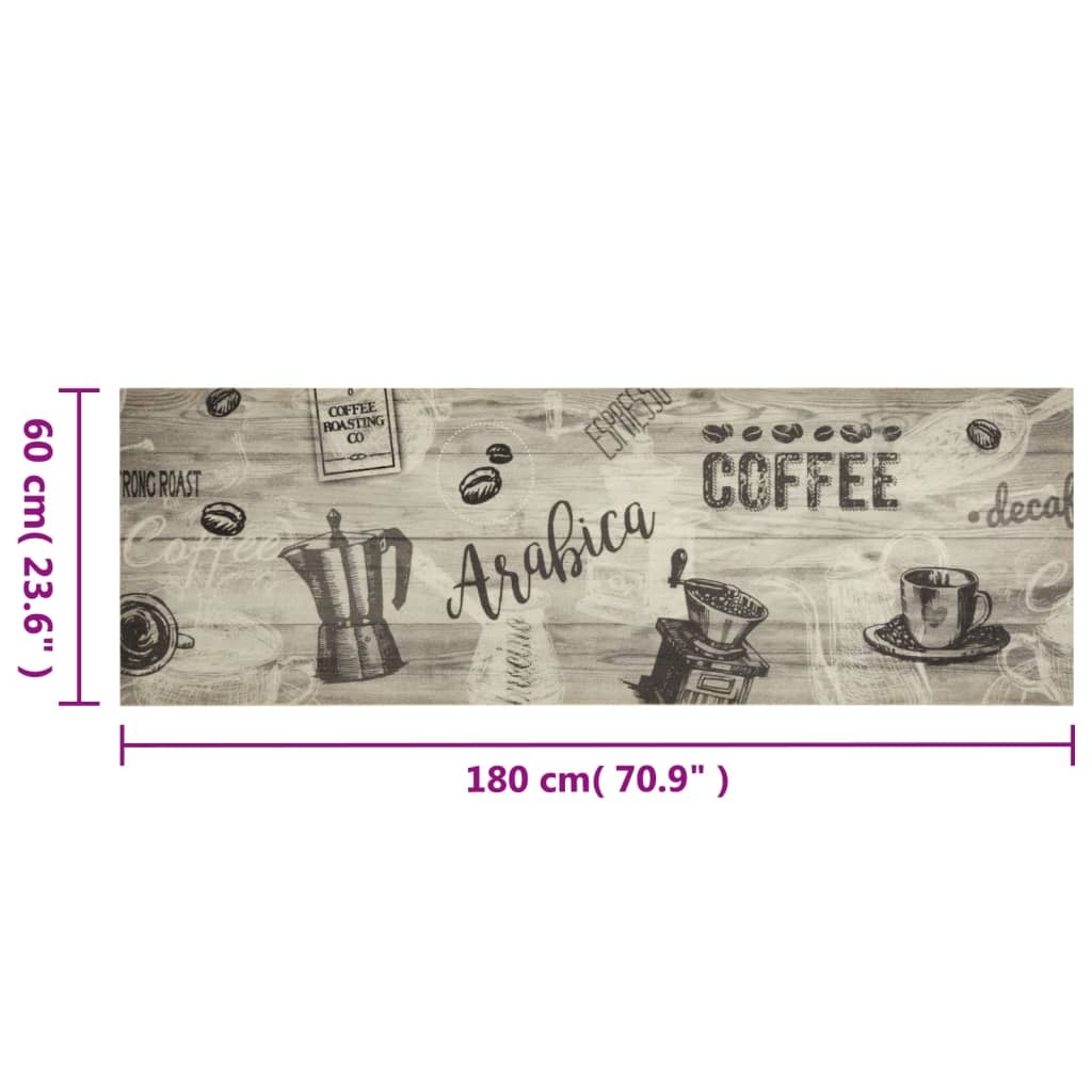 vidaXL Keukenmat wasbaar koffieprint 60x180 cm fluweel grijs