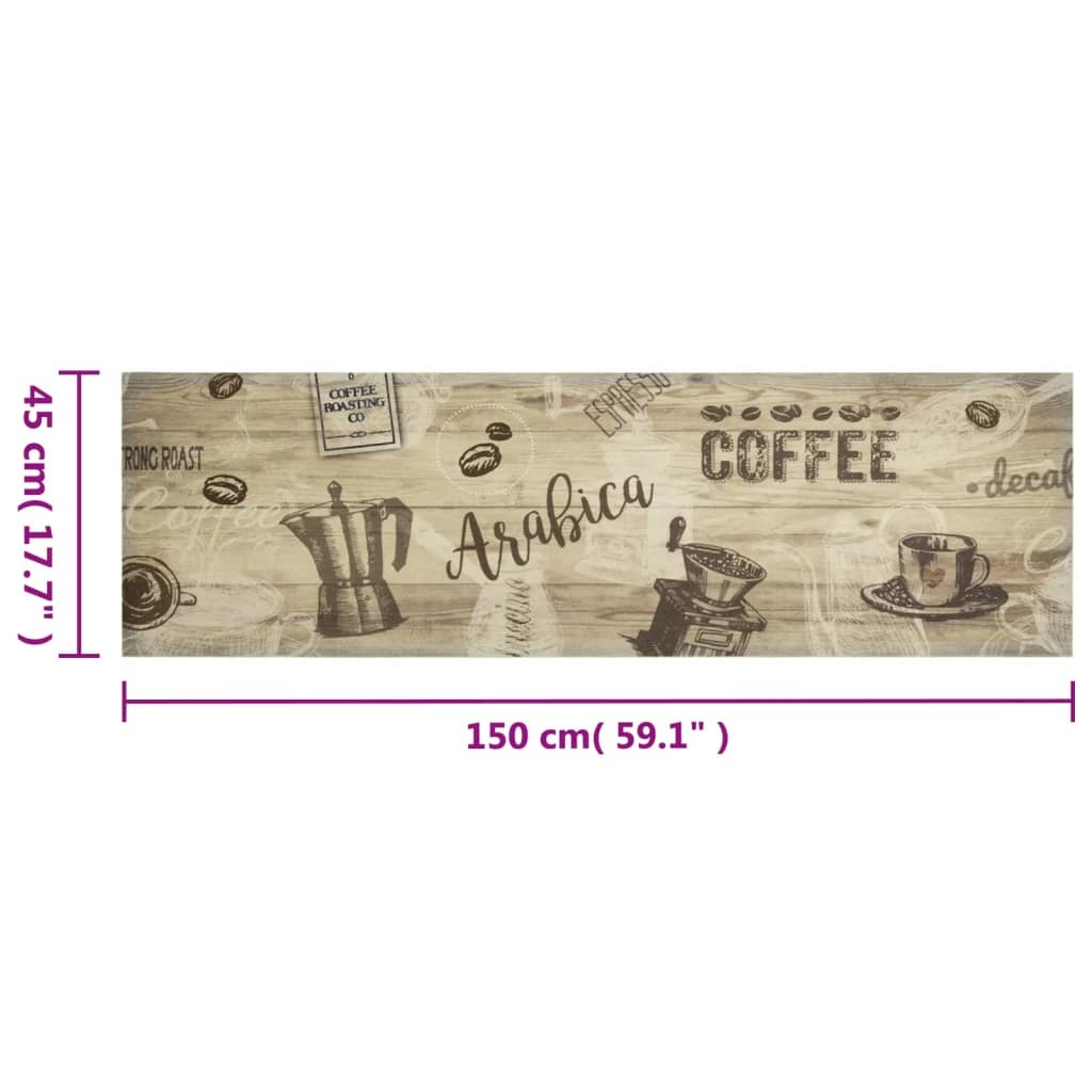vidaXL Keukenmat wasbaar koffieprint 45x150 cm fluweel bruin