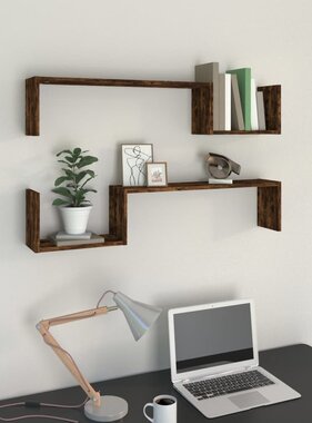 VidaXL Wandschappen 2 st 100x15x20 cm bewerkt hout gerookt eikenkleur