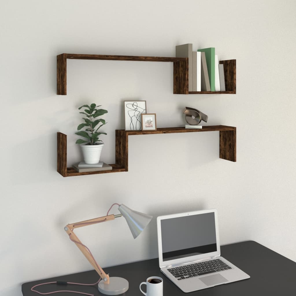 VidaXL Wandschappen 2 st 100x15x20 cm bewerkt hout gerookt eikenkleur