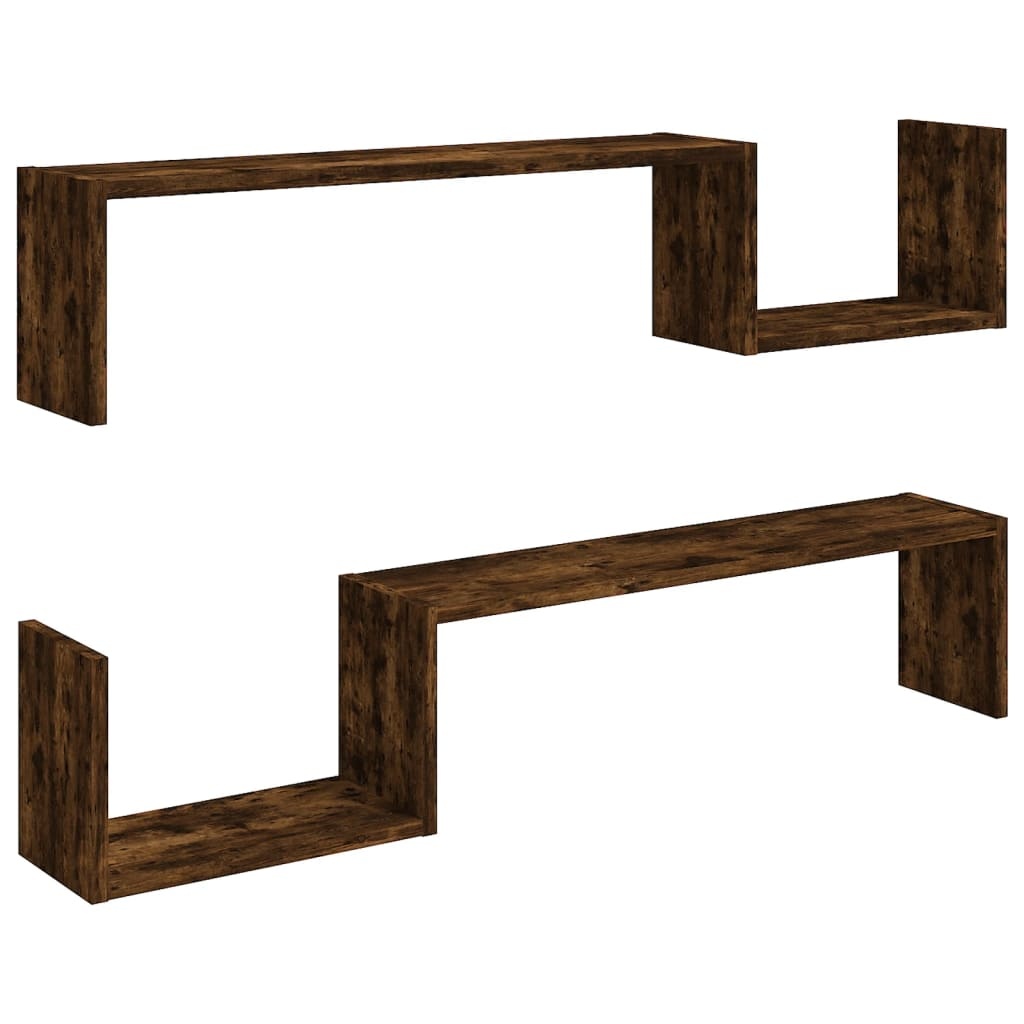 VidaXL Wandschappen 2 st 100x15x20 cm bewerkt hout gerookt eikenkleur