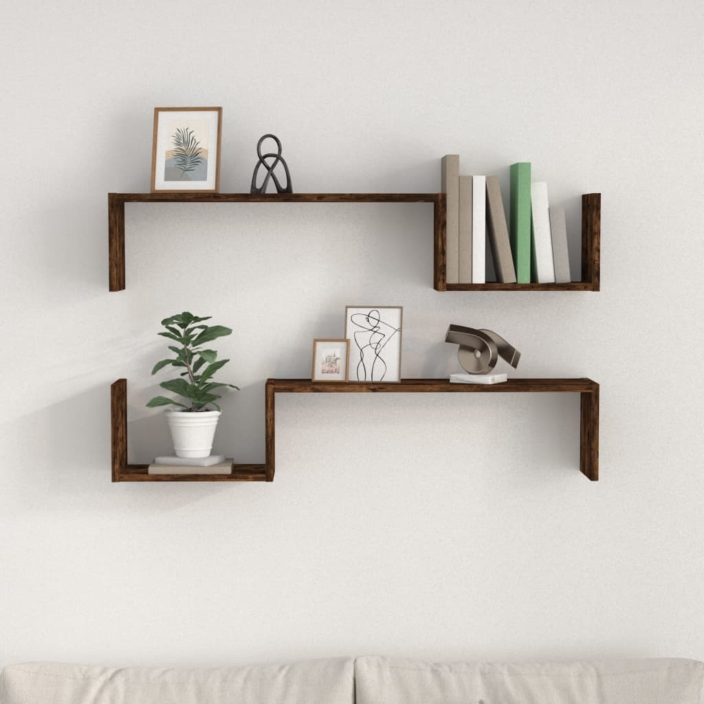 VidaXL Wandschappen 2 st 100x15x20 cm bewerkt hout gerookt eikenkleur