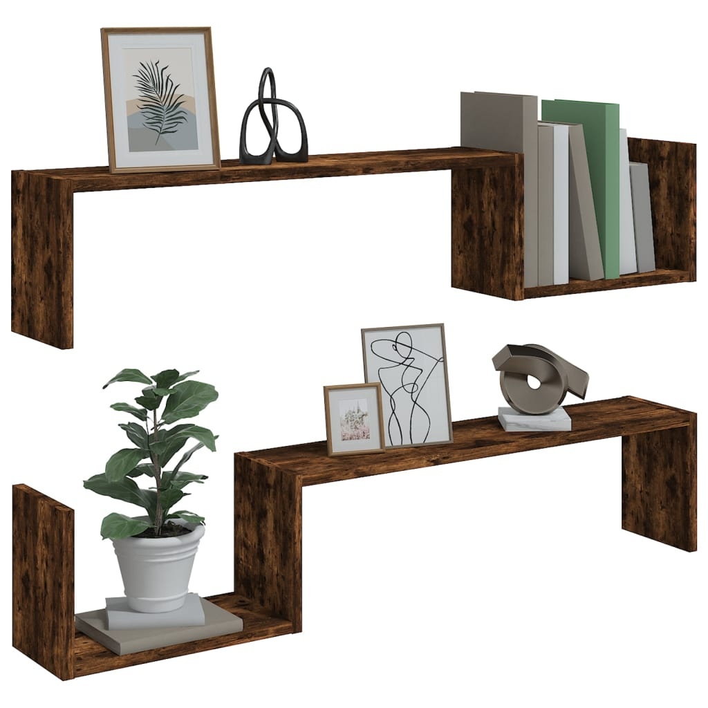 VidaXL Wandschappen 2 st 100x15x20 cm bewerkt hout gerookt eikenkleur