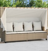 vidaXL Ligbed met luifel en kussen poly rattan beige