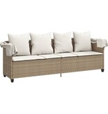 vidaXL Ligbed met luifel en kussen poly rattan beige