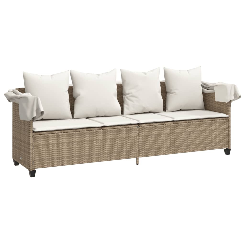 vidaXL Ligbed met luifel en kussen poly rattan beige