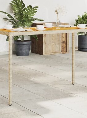 vidaXL Tuintafel met acaciahouten blad 115x54x74 cm poly rattan beige