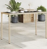 vidaXL Tuintafel met glazen blad 115x54x74 cm poly rattan beige