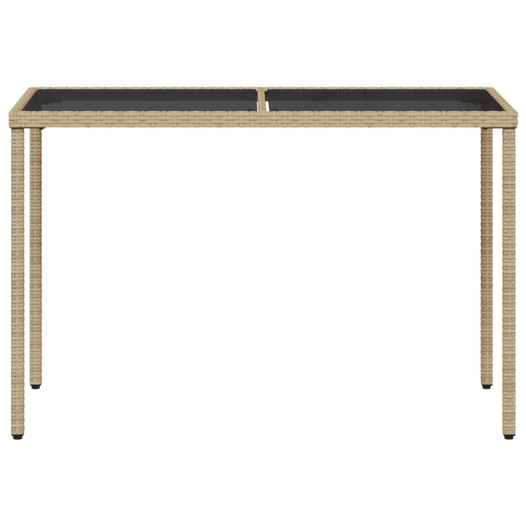 vidaXL Tuintafel met glazen blad 115x54x74 cm poly rattan beige