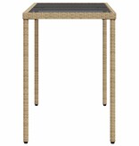 vidaXL Tuintafel met glazen blad 115x54x74 cm poly rattan beige