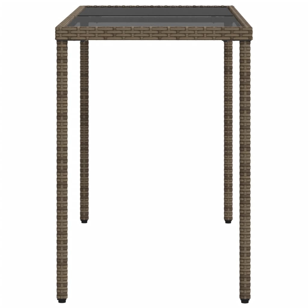 vidaXL Tuintafel met glazen blad 115x54x74 cm poly rattan grijs