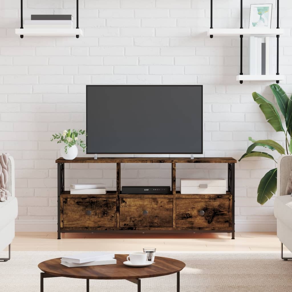 VidaXL Tv-meubel 102x33x45 cm bewerkt hout en ijzer gerookt eikenkleur