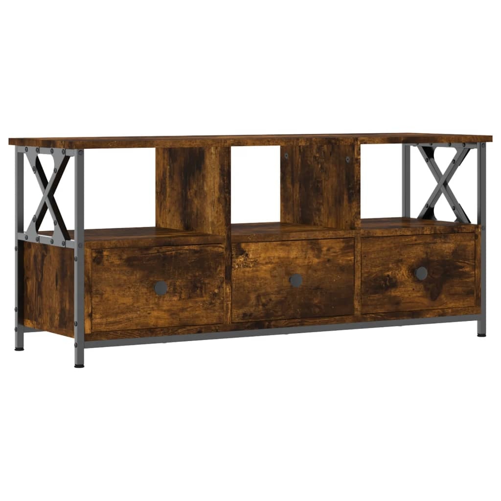 VidaXL Tv-meubel 102x33x45 cm bewerkt hout en ijzer gerookt eikenkleur